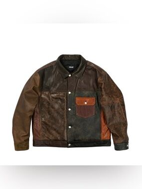 Palace Patchy Leather Jacket Multi Men's Size Large FW25 Bomber Jacket Coat